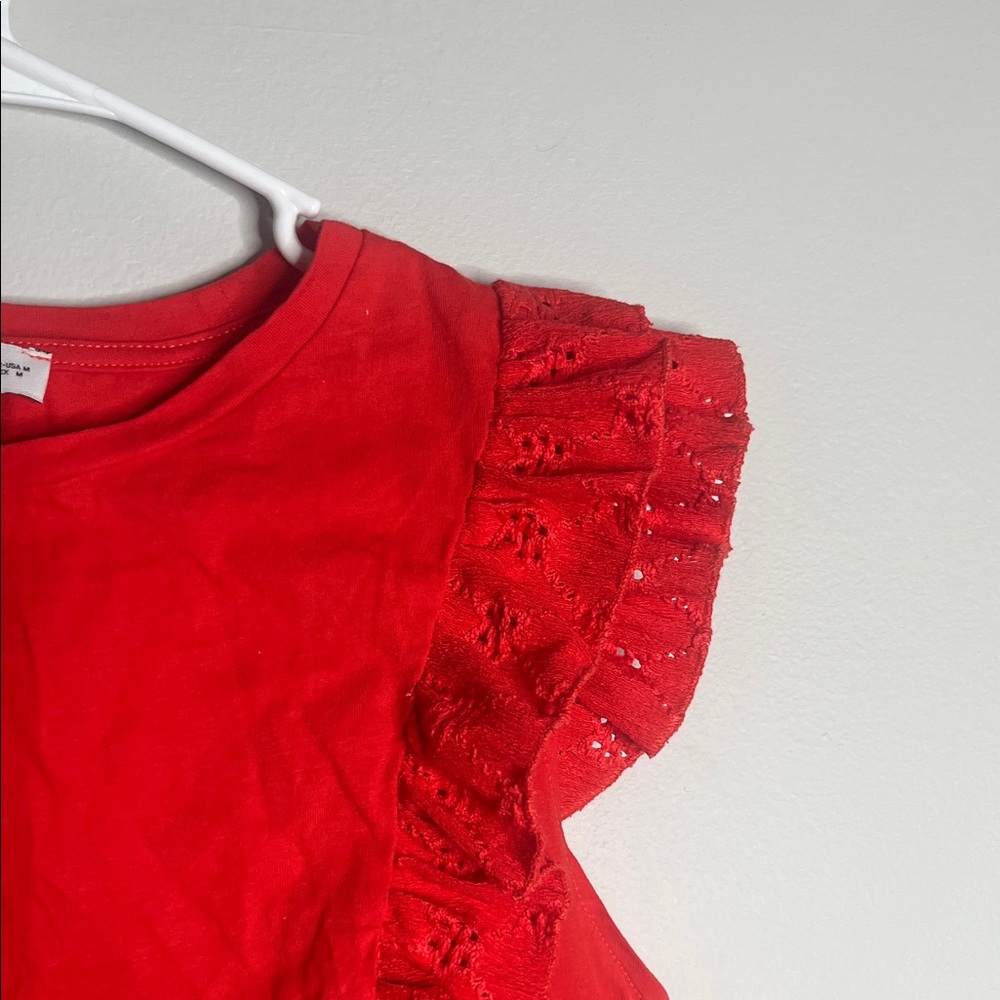 Red Ruffle Sleeve Women's Tee - Picture 5 of 5